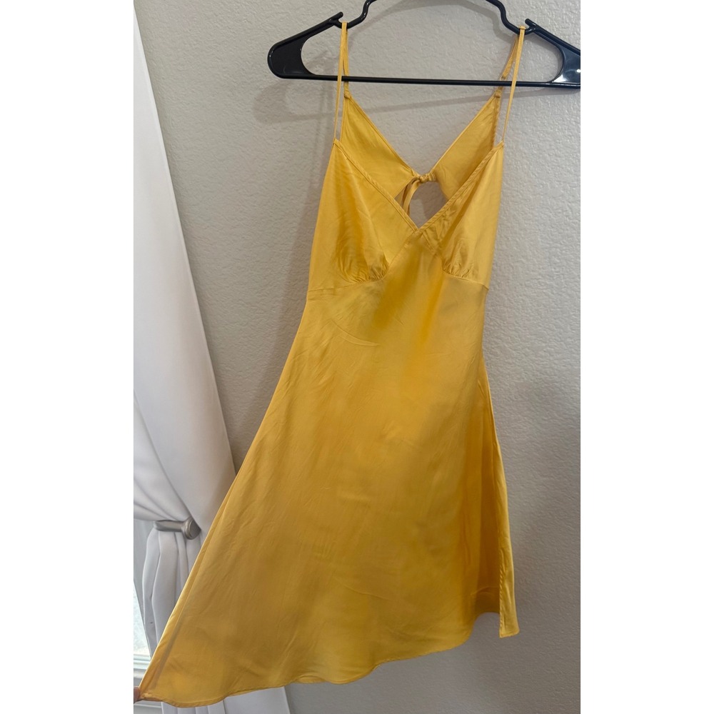 Vintage Victoria's Secret 100% Silk Yellow Mini Slip Dress Tie Open Back Size S